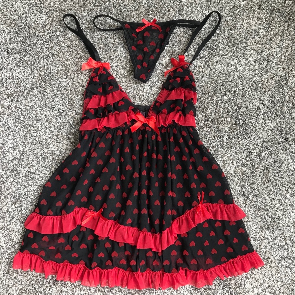 “Secret Lace” Red and Black Sheer Babydoll